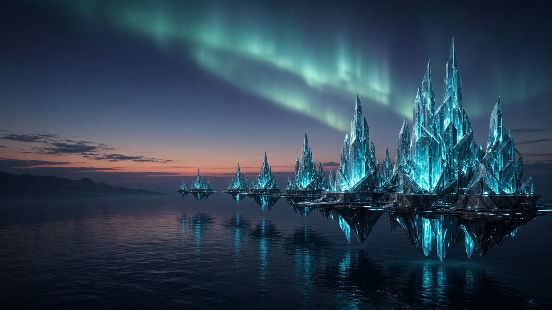 Helion Spire: crystalline megacity on Vrania’s twilight belt